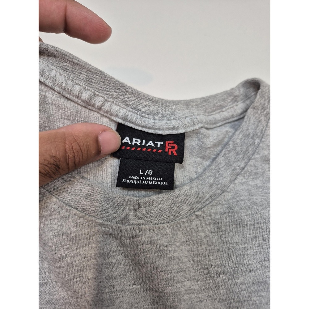 Ariat FR Shirt Mens Large Gray Long Sleeve Pocket Flame Resistant Tee Workwear - Picture 4 of 12